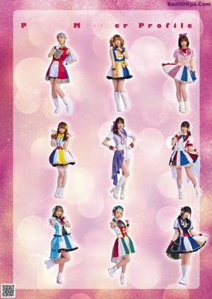 A group of girls in different outfits posing for a picture.